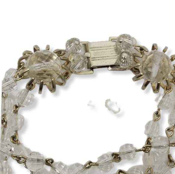 VINTAGE FACETED GLASS CRYSTAL BEAD & GOLDTONED CHAIN STATEMENT BRACELET - Picture 8 of 8